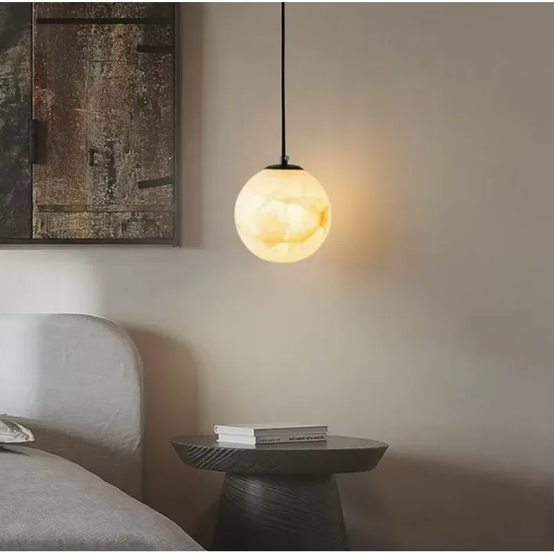 Modern simple moon marble design bedroom home decoration small area bedside LED chandelier 360 degrees luminous angle warm