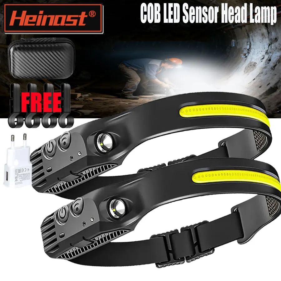 Super Bright COB LED Sensor HeadLamp Built-in Battery Rechargeable Light Outdoor Camping Fishing Riding Industrial Headlight