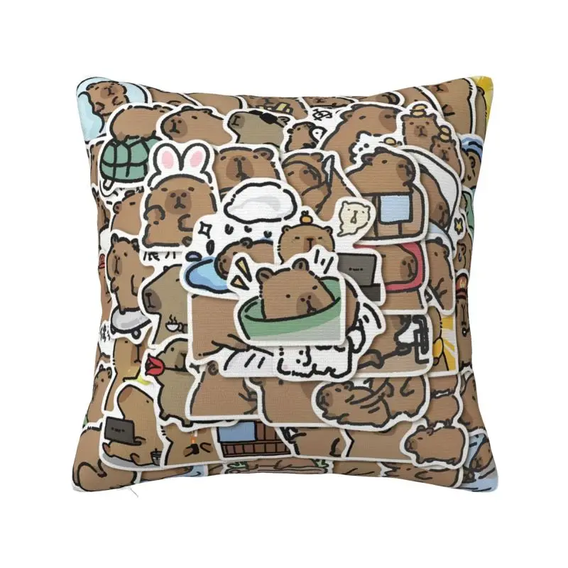 Cute Giant Cavy Capybara Collage Throw Pillow Case Home Decor Luxury Cushions Cover For Sofa Chair Square Polyester Pillowcase
