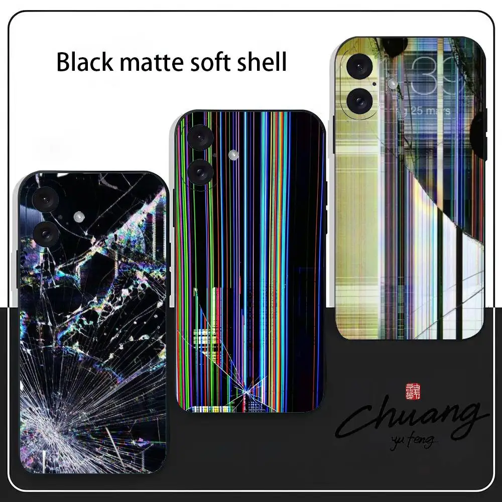 

Tapete Craked Screen Wallpaper Phone Case Stylish Black Matte TPU Case For 11-16. Anti-slip And Wear-resistant