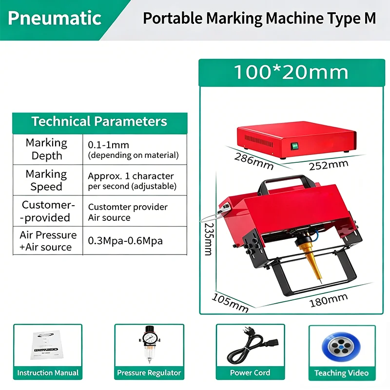 100*20MM Portable Metal Pneumatic Dot Peen Marking Machine For VIN Code Frame Marking Machine Chassis Number Motorcycle Engines