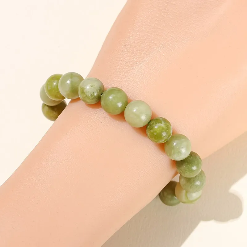 JD Natural Green Jade Beaded Bracelet Women Vintage Round Energy Gemstone Single Circle Stretch Bracelet Yoga Balance Jewelry