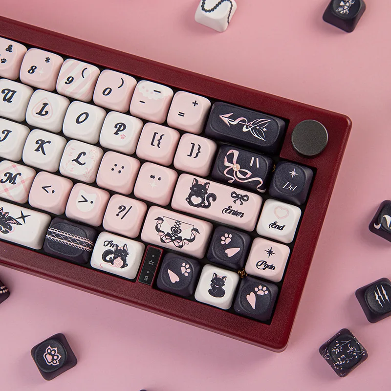 Full five-sided sublimation black cat keycap MOA highly cute mechanical magnetic axis keyboard DIY magnetic axis adaptation