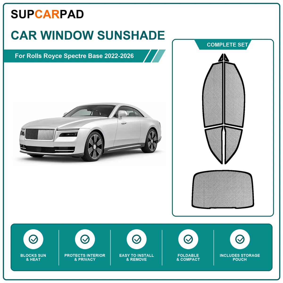 For Rolls Royce Spectre Base 2022-2026 Full Set Car Window Sunshades UV Block Privacy Heat Insulated Foldable Car Curtain