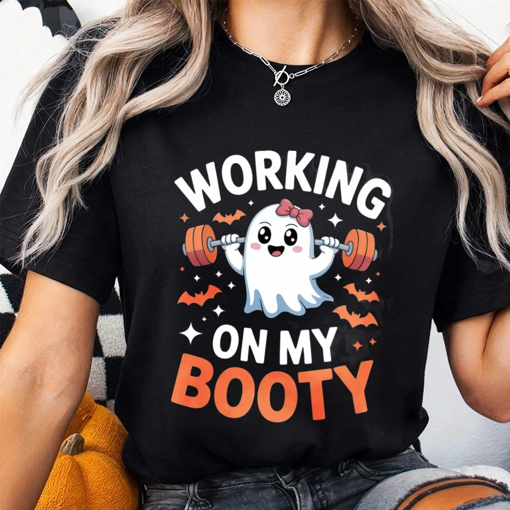 Funny Halloween Ghost Gym Unisex Casual Top Trendy Workout Short Sleeve Tees Fashion Holiday Streetwear Gift Cotton T Shirt