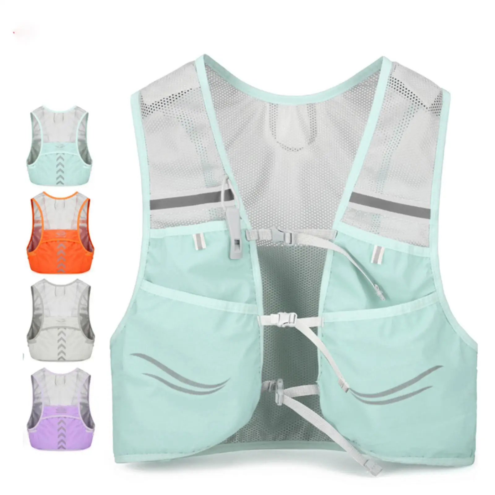 Running Vest with Multiple Pocket Lightweight Reflective Hydration Backpack Breathable Material Vest for Climbing Hiking Camping