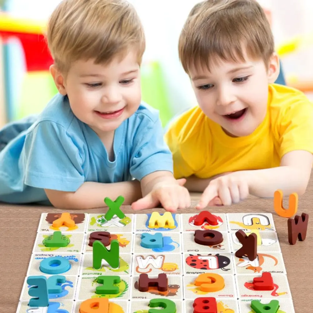 

26 English Letters Colorful Wooden Letter Flashcard Pattern Spelling Practice English Alphabet Puzzle Game IQ Game Portable