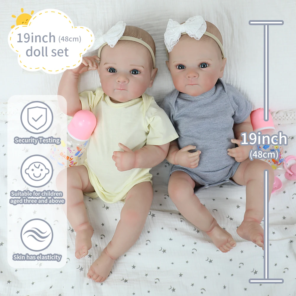 

19inch Twins Reborn Baby Doll Girl Bettie Soft Silicone Vinyl Body Lifelike Hand-Painted Visible Veins Doll Best Christmas Gifts
