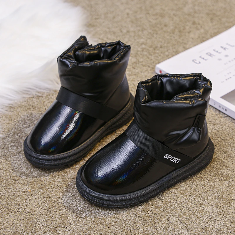 

Children Snow Boots Winter Plush Warm 2023 New Student Short Thick Cotton Ankle Boots for Kids Girls Leather Shoe Free Shipping