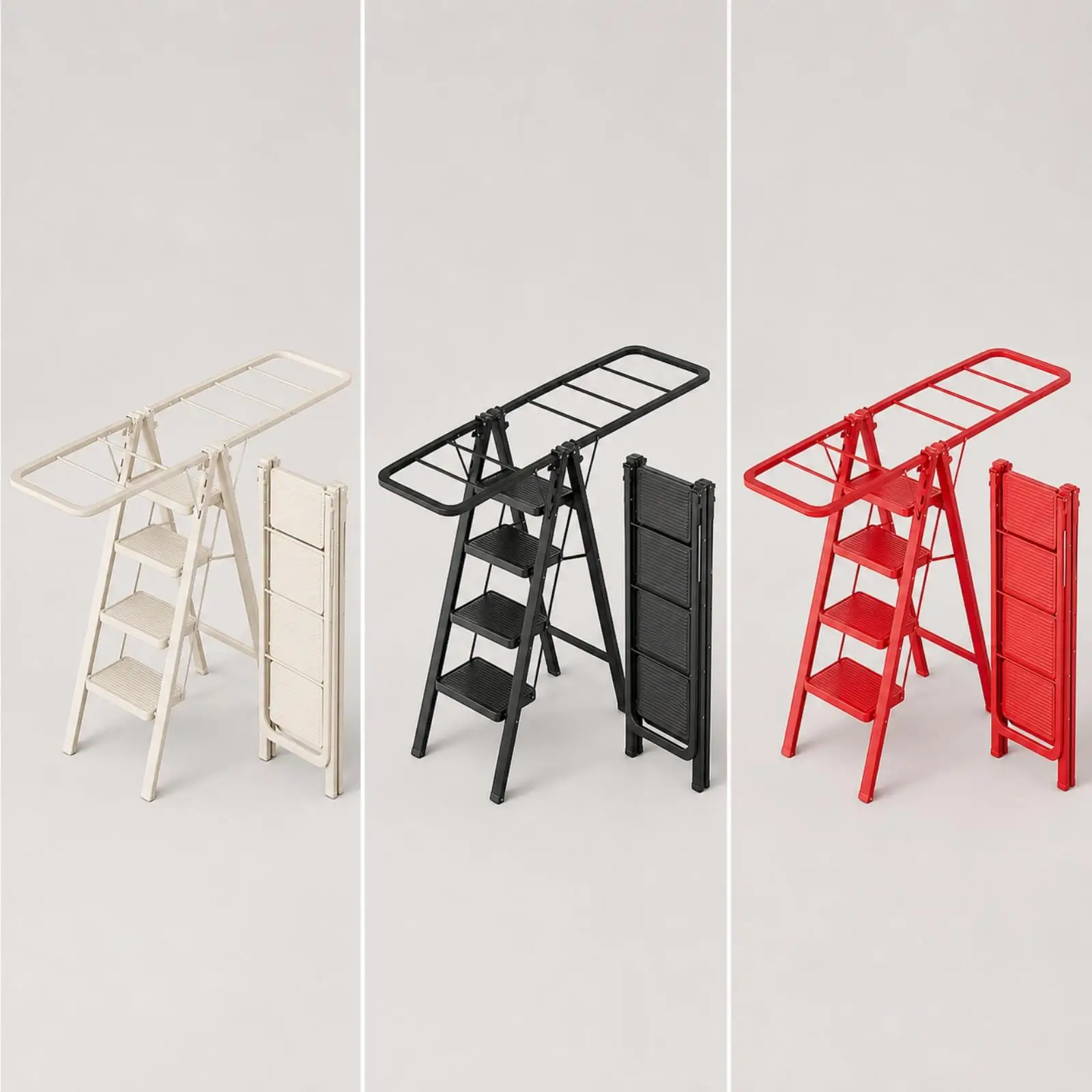 Carbon Steel Multi Purpose Step Ladder with Dehydrating Rack for Apartment Balcony and Bedroom Use