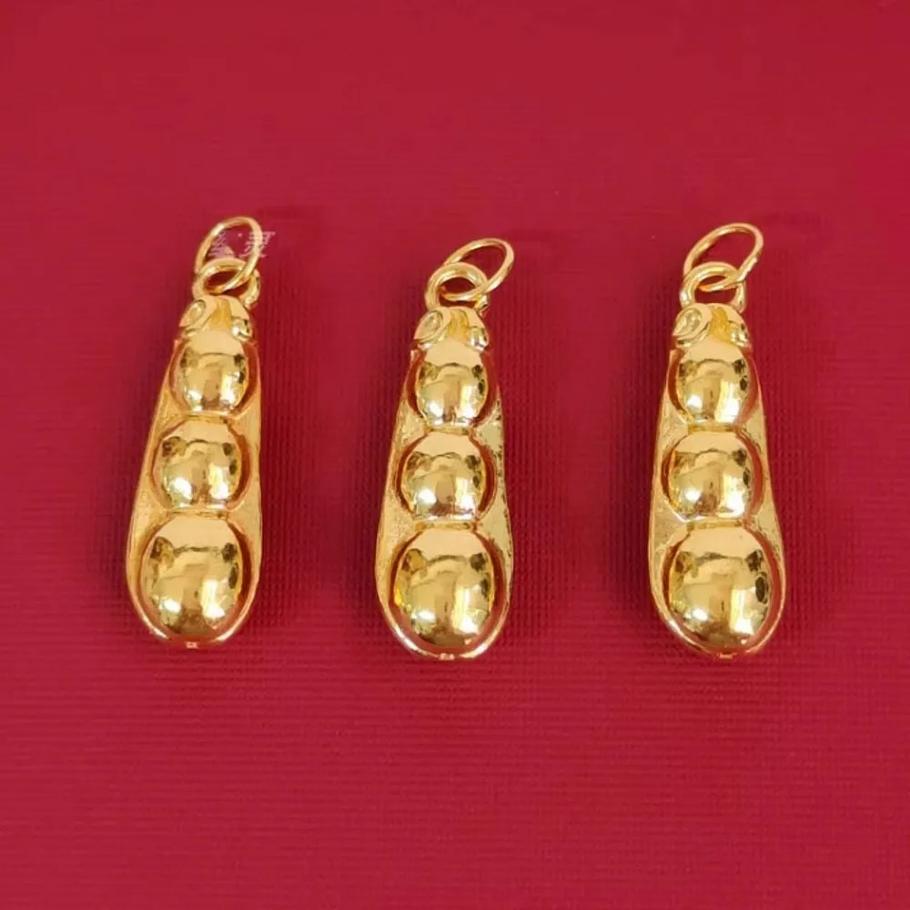 1PCS Real Pure 999 24K Yellow Gold Men Women Lucky Glossy Bean Pendant 0.48-0.52g