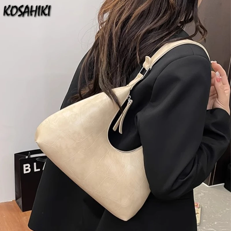 

Fashion Vintage Solid Top-Handle Bags Pu Y2k Women Simple All Match Shoulder Underarm Bag Office Lady Elegant Purse and Handbags