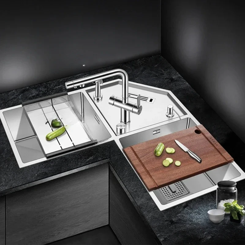 

Modern 304 Stainless Steel Sink Kitchen Fixture Gourmet Kitchen Sink Corner Multifunction Creative Design Kitchen Accessories