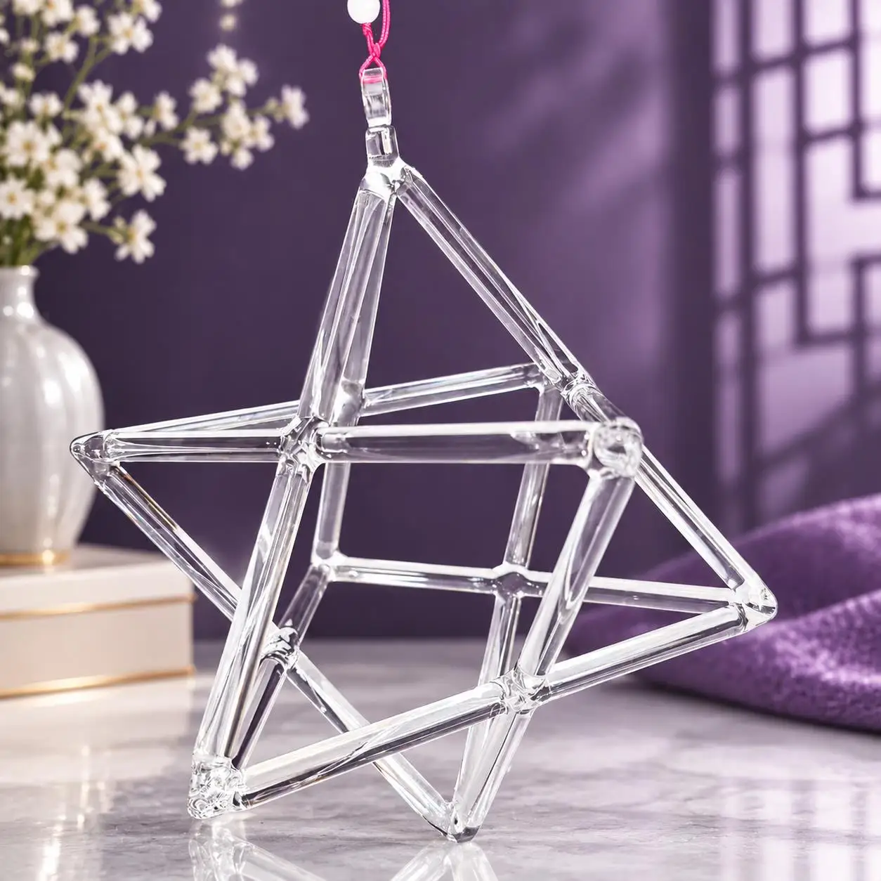 Clear Crystal Singing Bowl 8 inch Double Pyramids Merkaba for Sound Healing Chakra Balancing Music Therapy Percussion