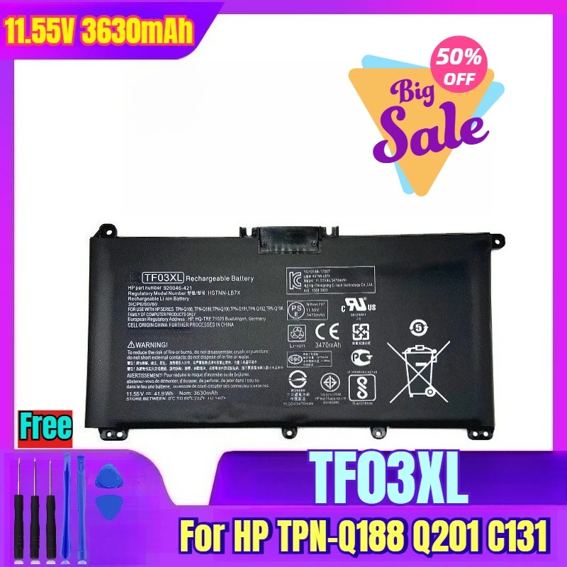 

11.55V 3630mAh Laptop Battery TF03XL for HP TPN-Q188 Q201 C131