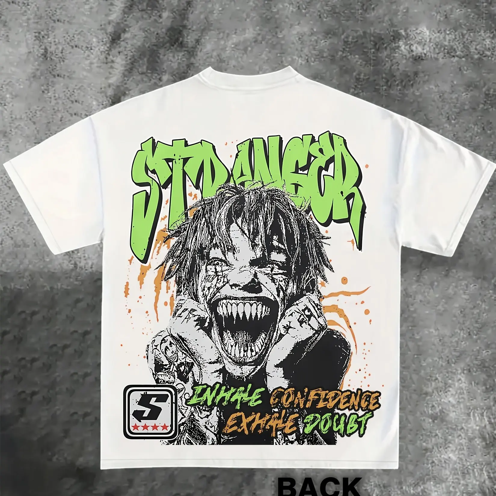 تي شيرت رجالي من القطن القديم، تصميم Crazy Stranger أزرق داكن مع تي شيرت كاجوال مزين باللون الأخضر النيون والبرتقالي