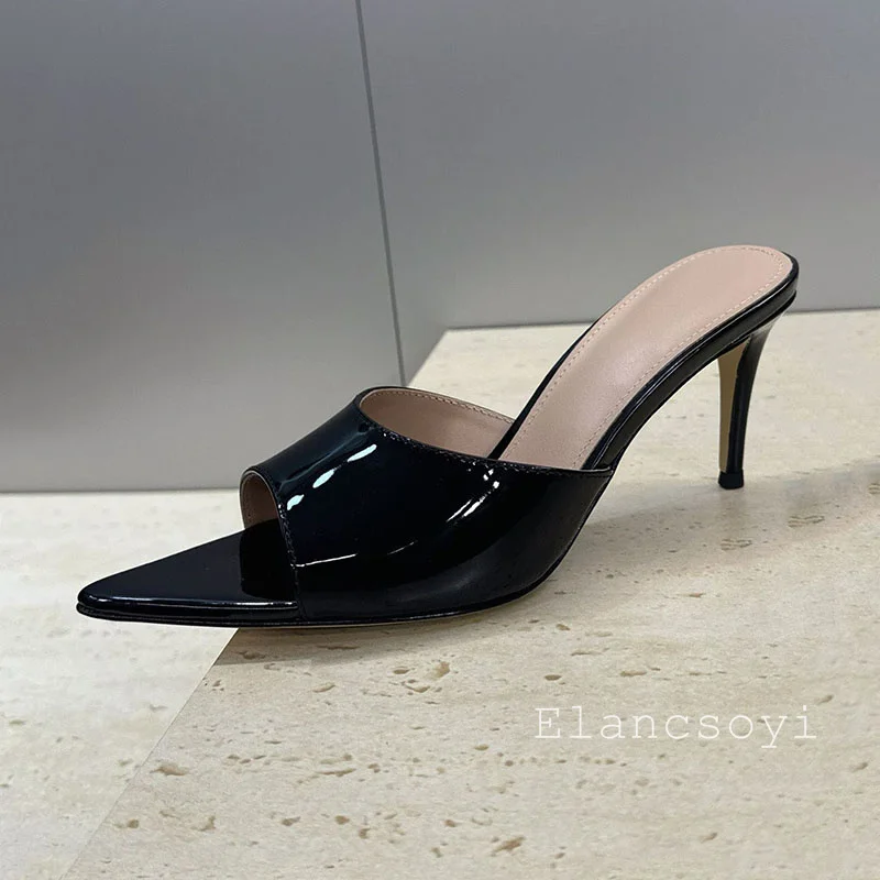 summer women's pointed slippers leather shallow mouth high-heeled sandals solid color multifunctional office commuting shoes