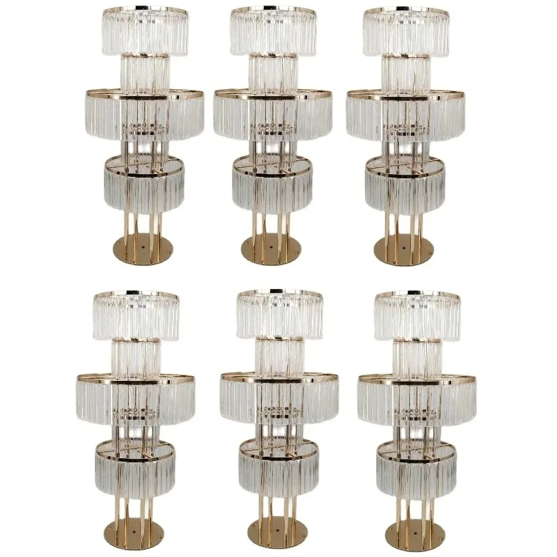 

4/6/10 Pcs Wedding Gold Vase Centerpiece Acrylic Flower Stand with Hanging Acrylic, 5 Tier Round Chandelier Base for Wedding