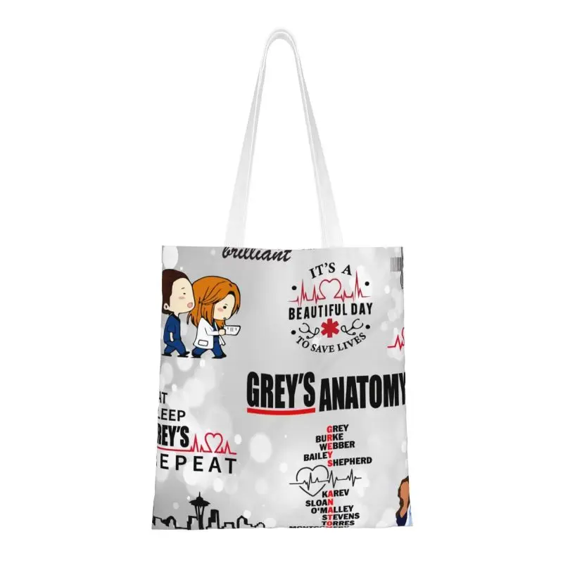 Funny Print Grey's Anatomy Tote Shopping Bags Reusable Canvas Shoulder Shopper Fashion TV Show Handbag