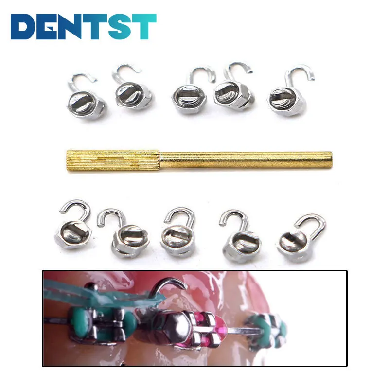 

Dental Orthodontic Crimpable Hook Stop Locks Removable Activity Hooks (10pcs right+10pcs left+Tool)On Archwires Brackets Braces