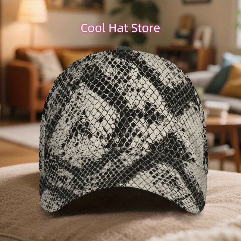1pc Funky Snakeskin Mosaic Print Baseball Cap - Full-Body Snakeskin Pattern, Adjustable Snapback Hat with Bold 2D reptile Scale