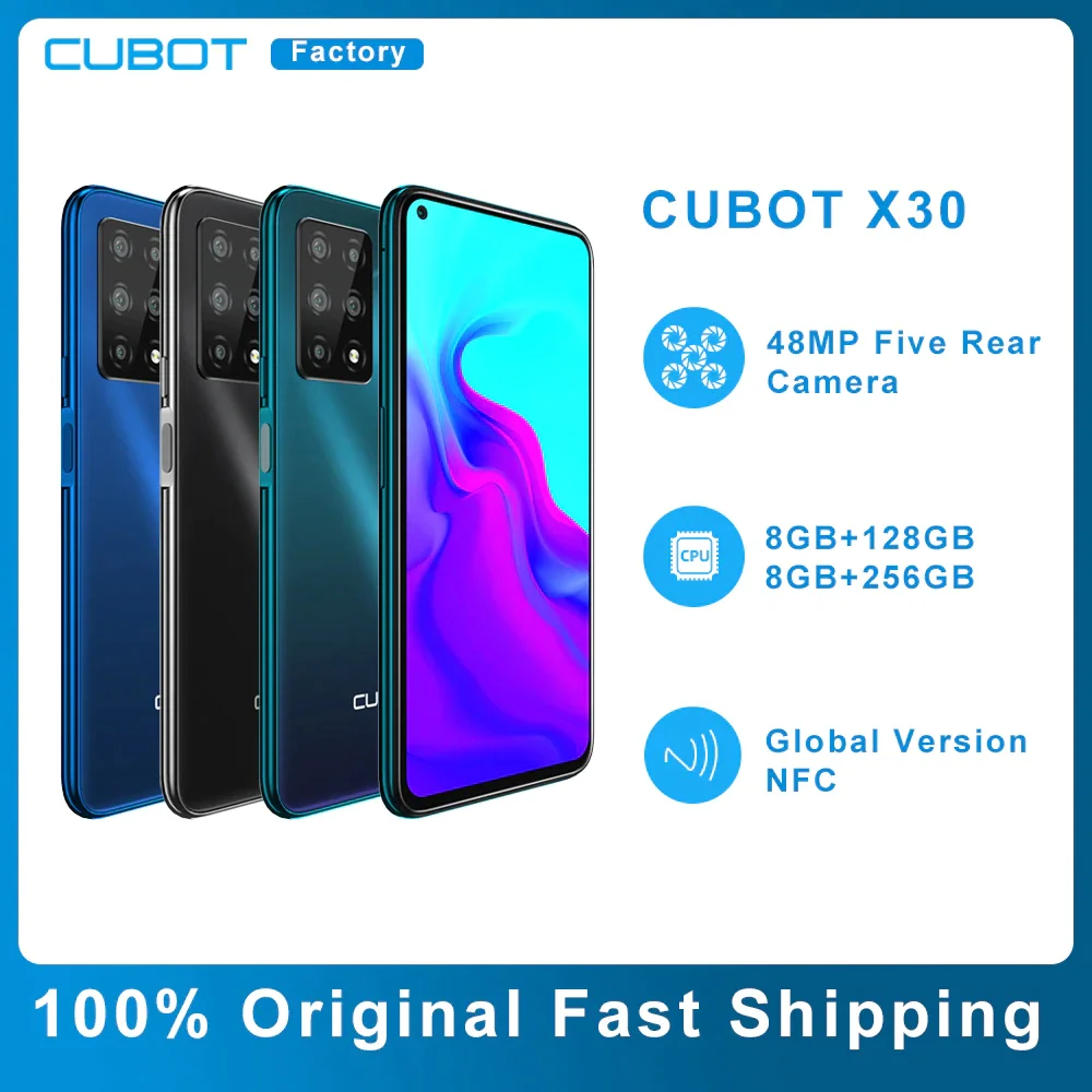 Cubot X30 Android 10 Smart Phone 6.4" Wyświetlacz 8 GB 128 GB/256 GB 48 MP Pięć kamer NFC Odcisk palca 4200 mAh Globalny smartfon 4G