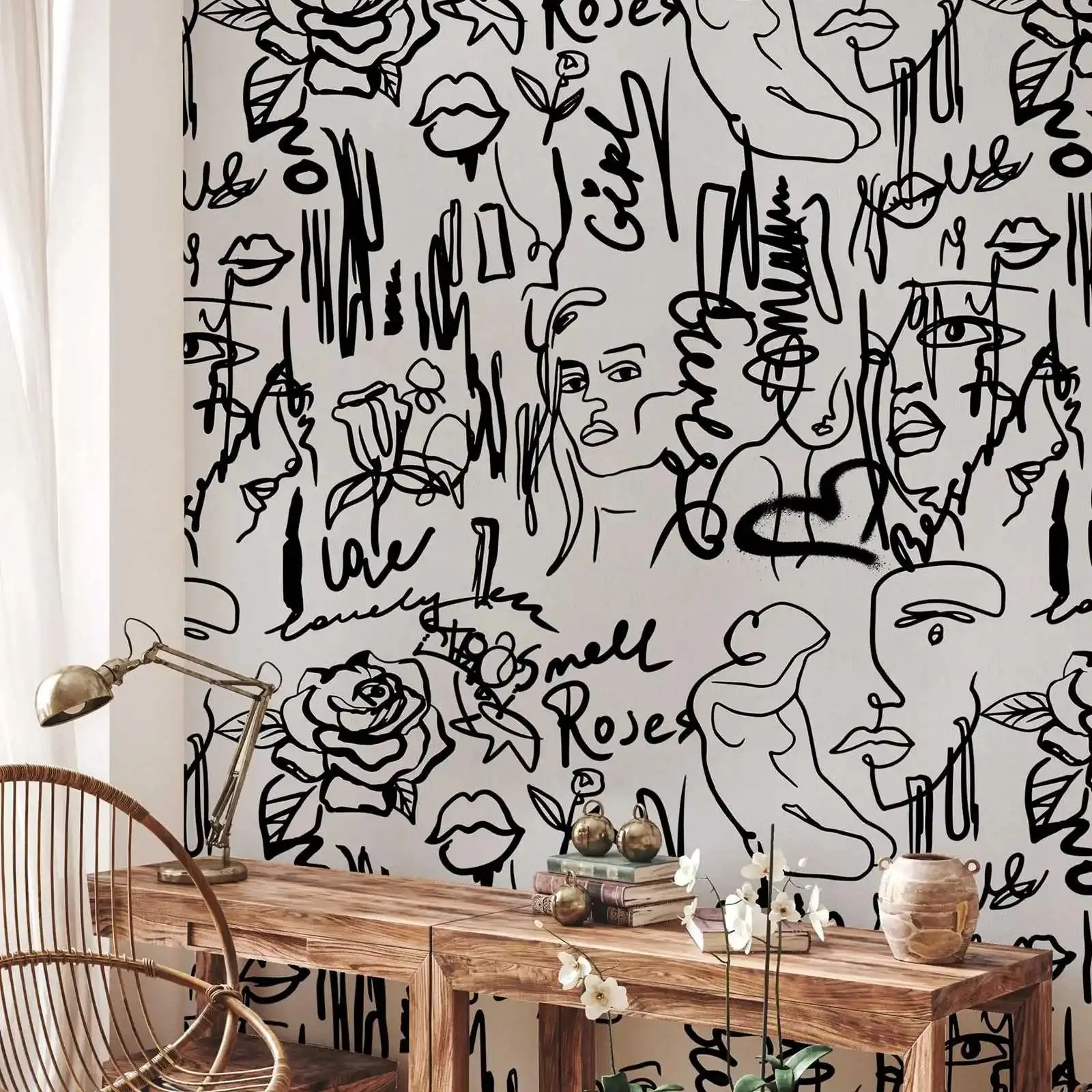 

Graffiti Wallpaper Peel and Stick ,Street Art Wallpaper For Room Decorations, Face Art Mural,Self-adhesive / Tradition Unpasted