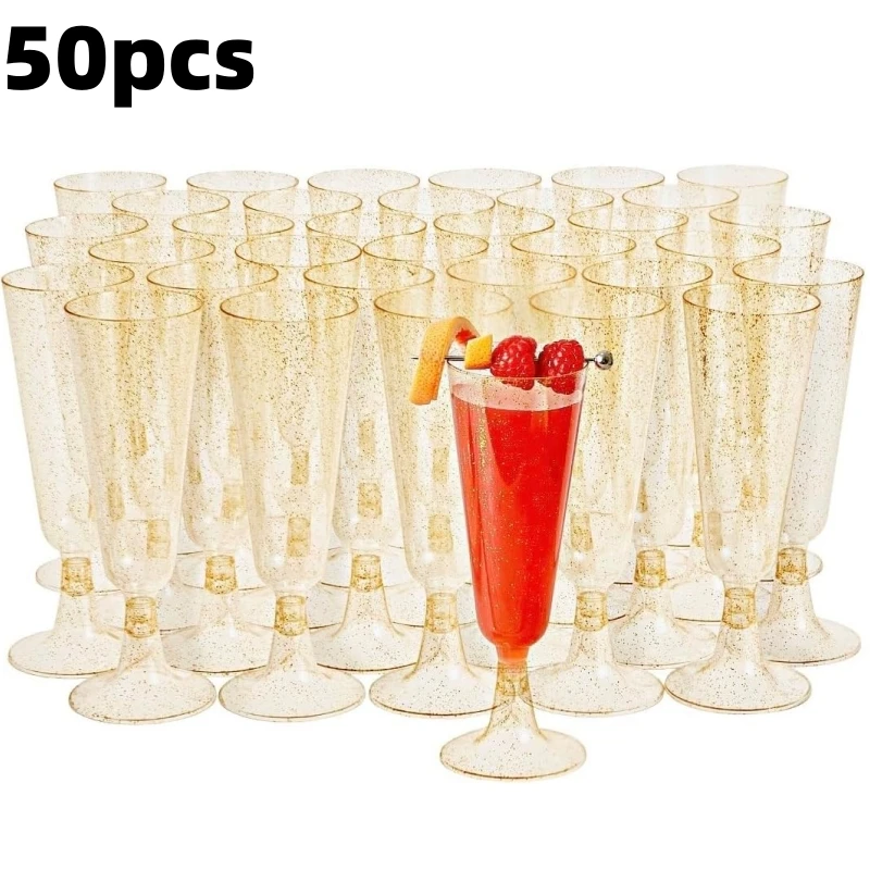 50pcs gold sparkling plastic Champagne clear plastic baking glass, wedding anniversary garden barbecue party