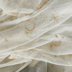 Glitter Celestial Moon Star Embroidered Lace Fabric Mesh Material For Sewing Dress,Wedding,Prom, Sold by Yard