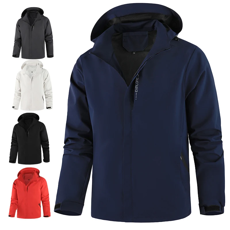 Unisex Spring‑Autumn Outdoor Windproof Jacket, Detachable Hood Single‑Layer Shell Coat, Casual Sports Windbreaker Outerwear for