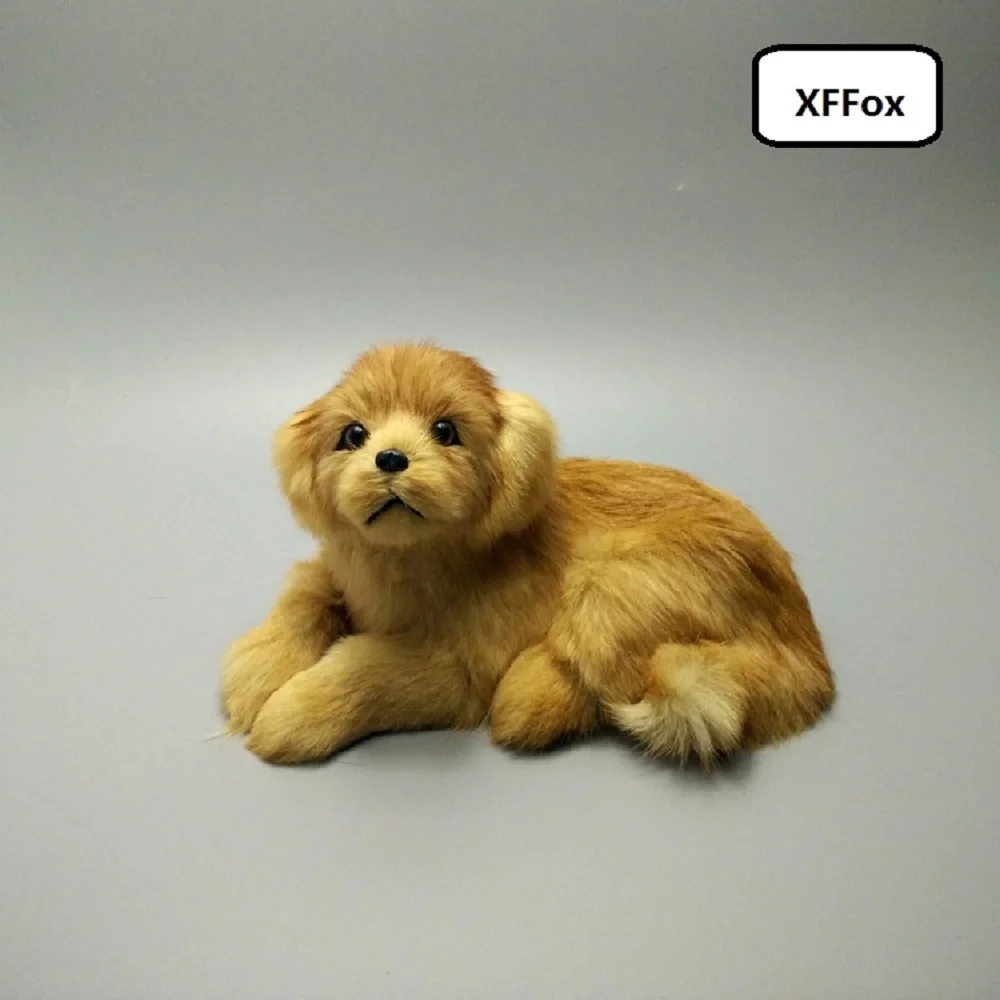 

new real life lying yellow dog model plastic&furs golden dog gift about 21x13x13cm xf1553