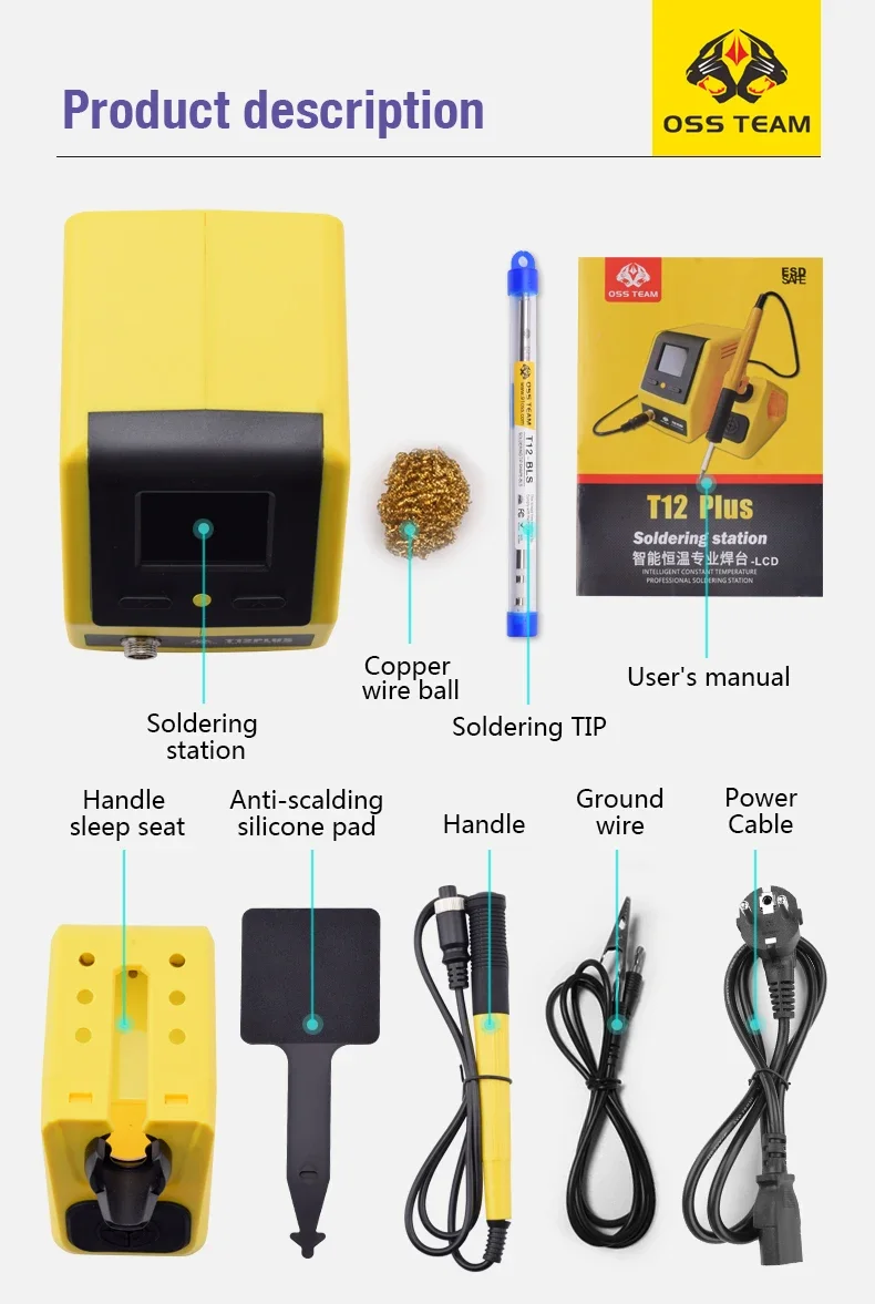 OSS T12 Plus Smart Soldering Station, PID Controlled Soldering Iron, Rework Station for Mobile Phone, Computer Repair, 72W