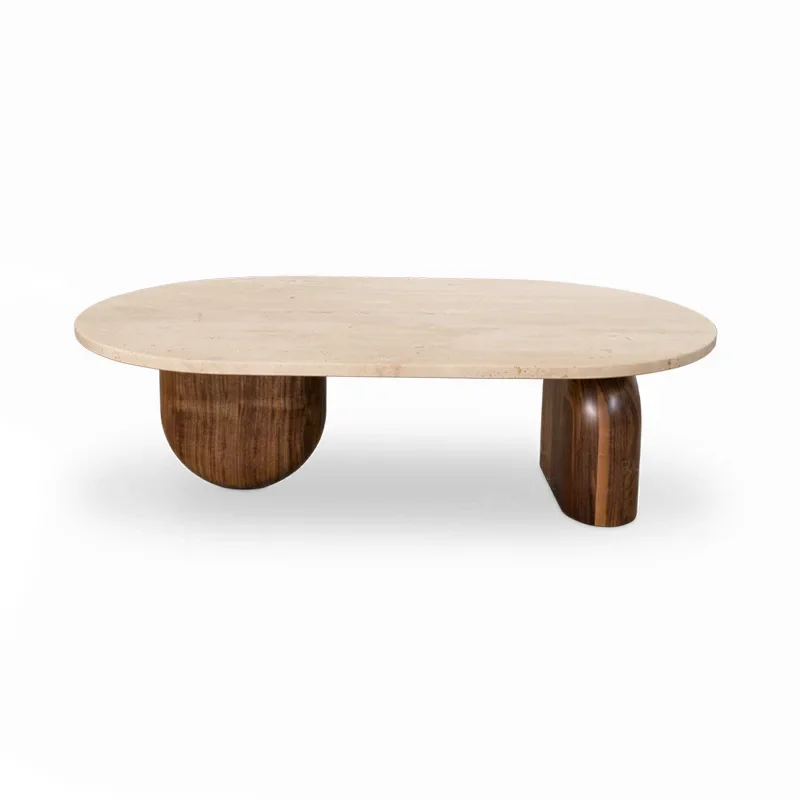 Oval Circle Coffee Tables Natural Yellow Cave Stone Marble End of Solid Wood Coffee Tables Restaurant 커피테이블 Mesa Home Furniture