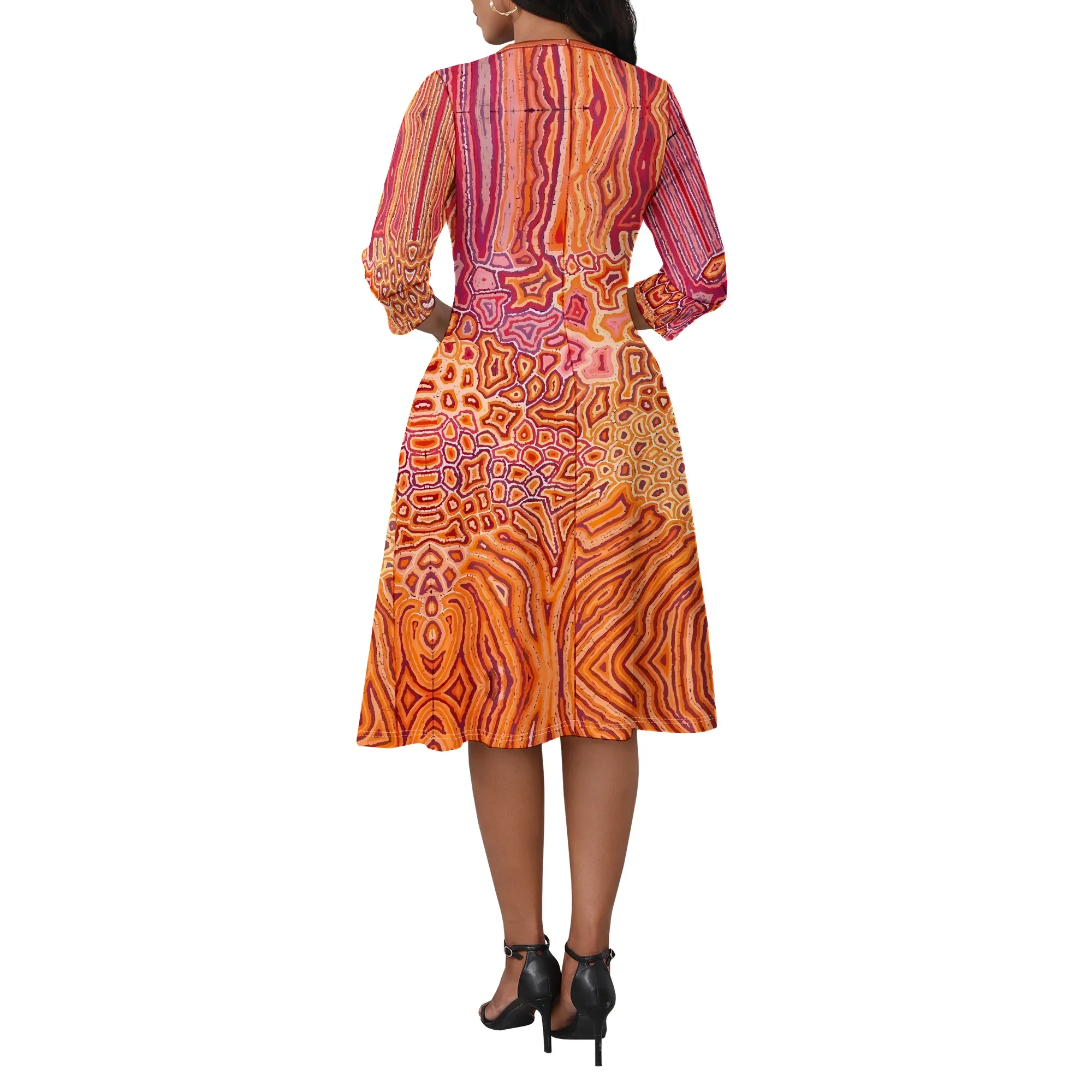 Abito longuette con stampa etnica Boho Abito estivo da donna con scollo a V con motivo tribale arancione rosa