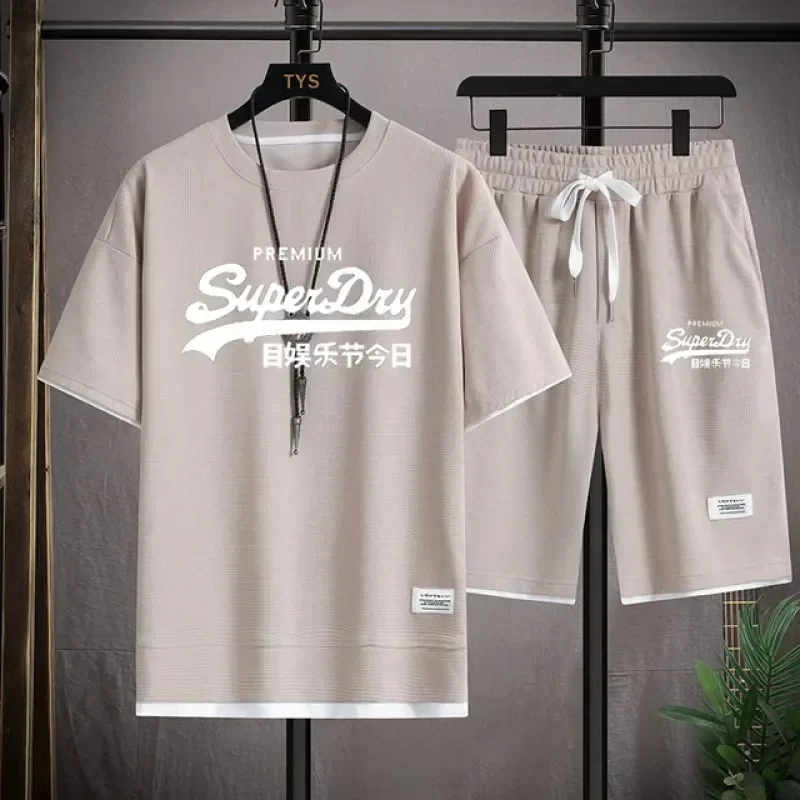 メンズ半袖Tシャツとスポーツショーツ,カジュアルウェア,韓国ファッション,夏,新品,2個,2022