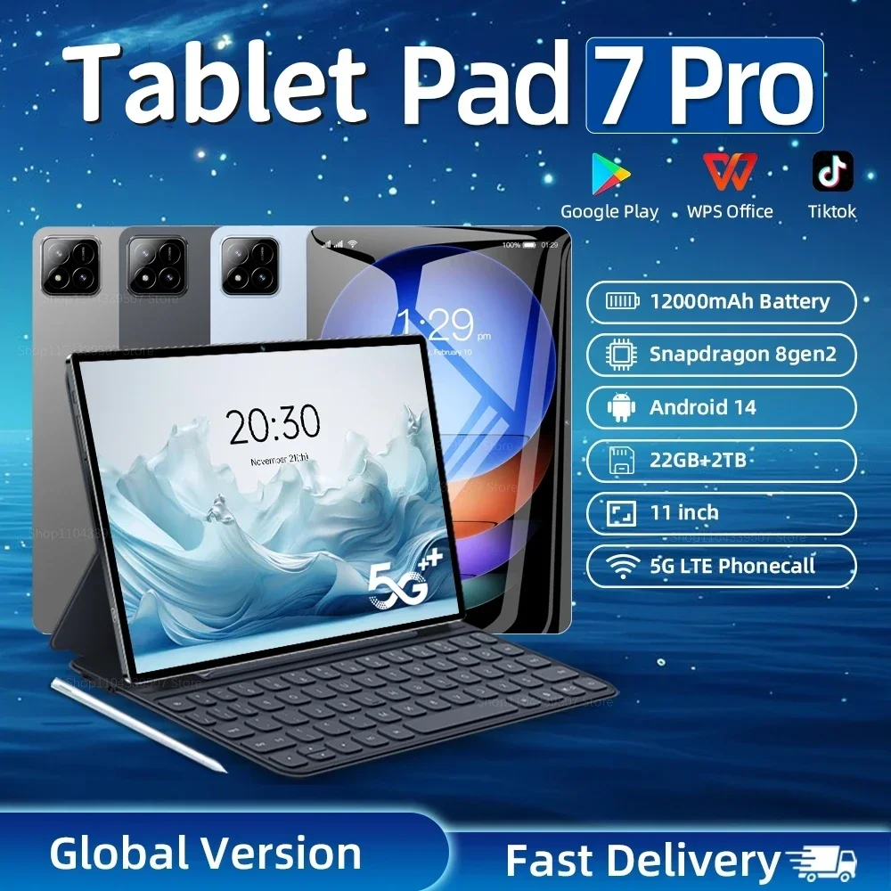 

2025 NEW Original Pad 7 Pro Tablet 11inch Snapdragon 8gen2 HD 4K Android 14 22GB+2TB 12000mAh 5G Dual SIM WiFi GPS Tablets PC