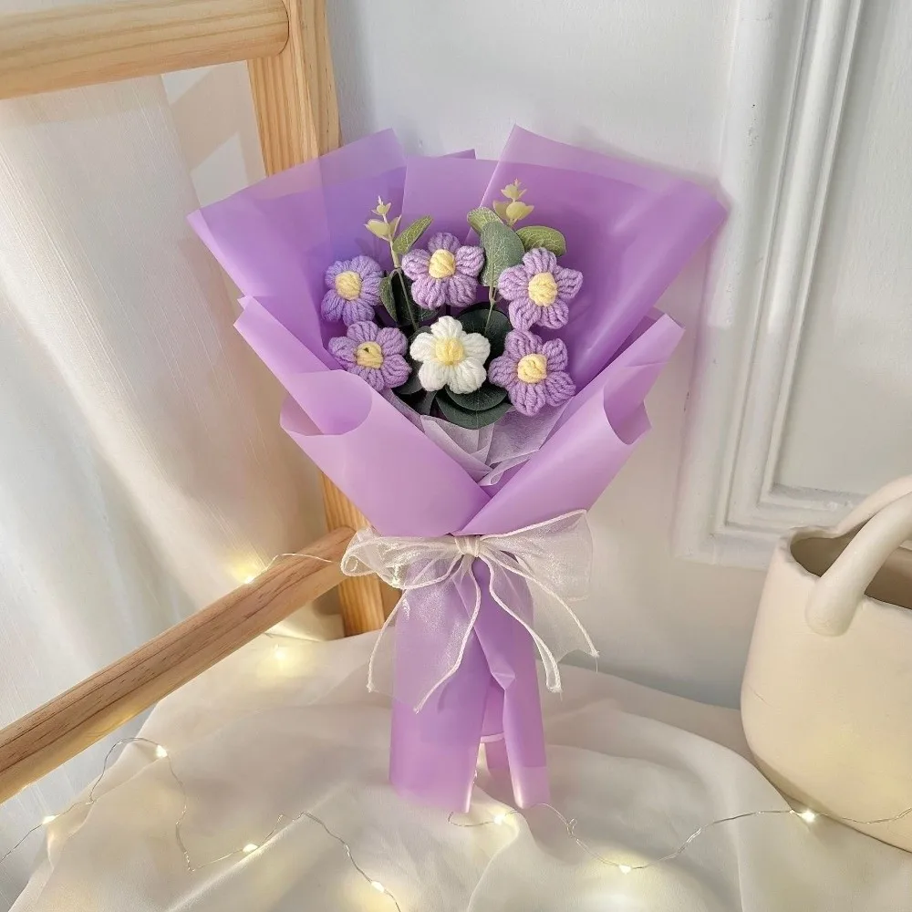 

Puff Flowers Crochet Flowers Bouquet Gifts with Led Light Finished Knitted Flowers Home Decor Eternal Artificial Flowers