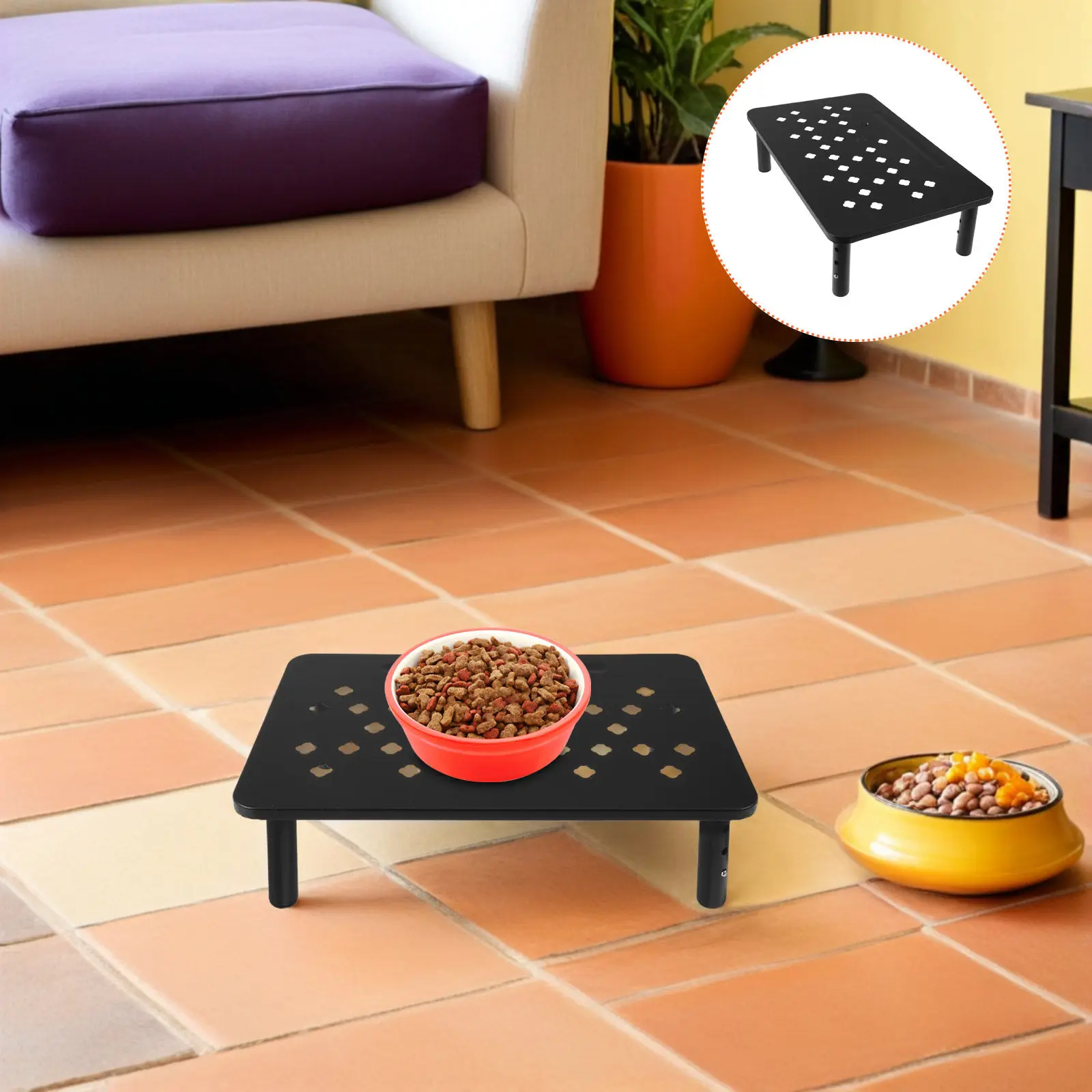 Adjustable Automatic Feeder Stand -Rolled Steel Raised Cat Bowl Holder Non-Slip Elevated Pet Food Table for Small Cats