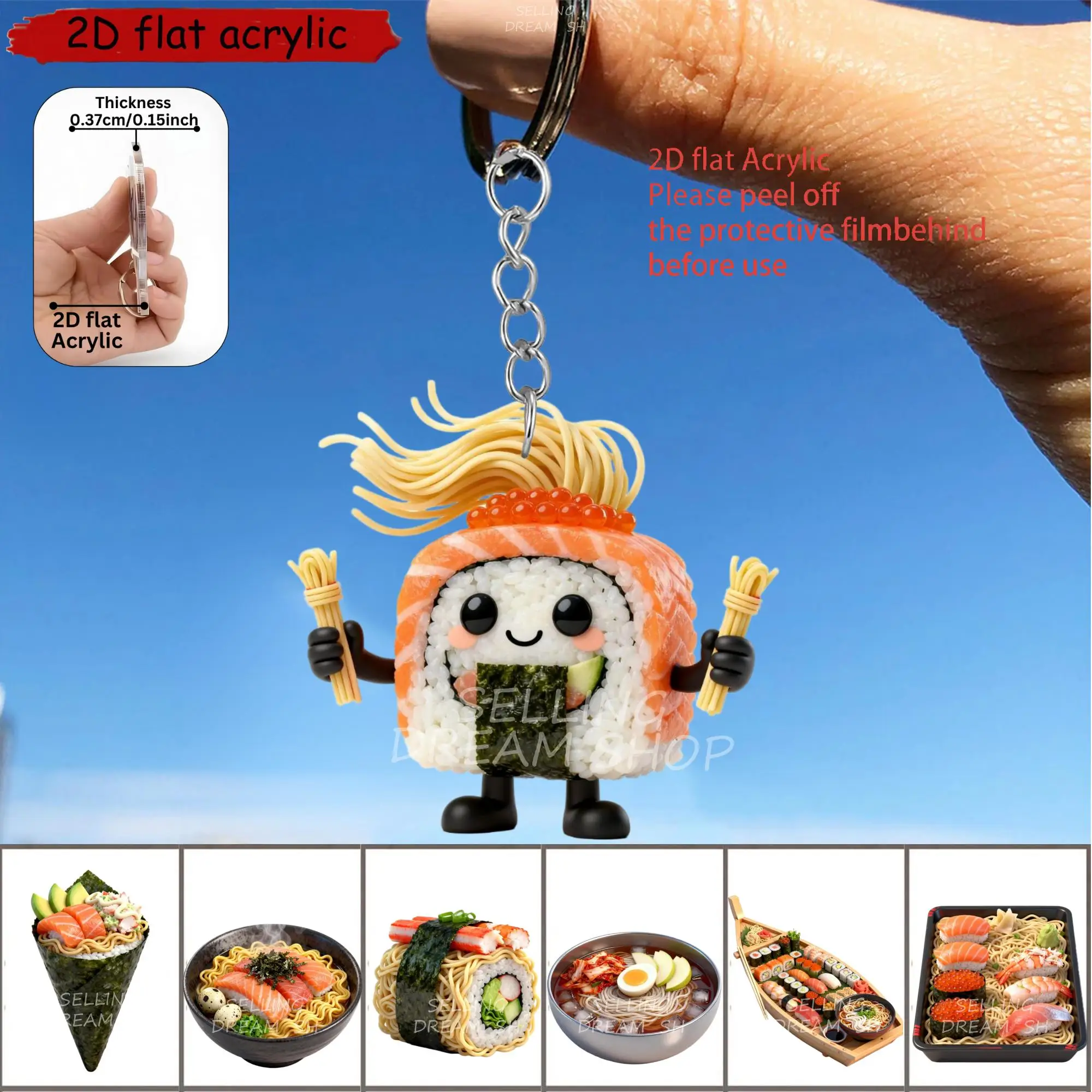 Lindo llavero de personaje de Anime Chibi Sushi colgantes acrílicos 2D (Makisu/Rice /Nigiri/Temari) adornos colgantes de decoración festiva