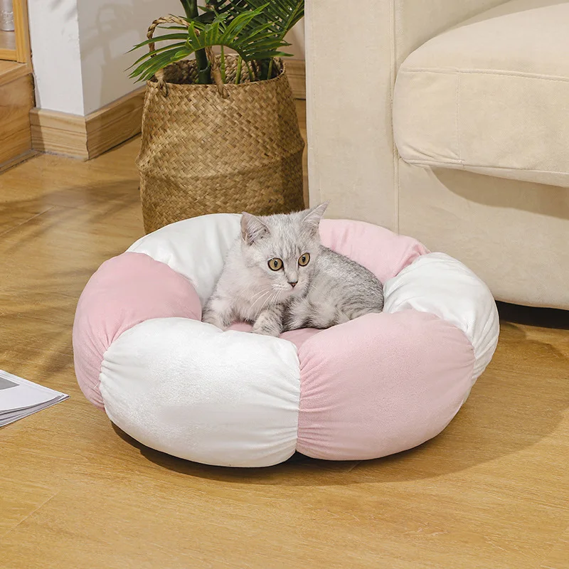 Round Small and Medium-sized Dog Nest Cute Creative Deep Sleep Cat Bed Contrast Color Pumpkin Pet Cushion Four Seasons Pet Nest