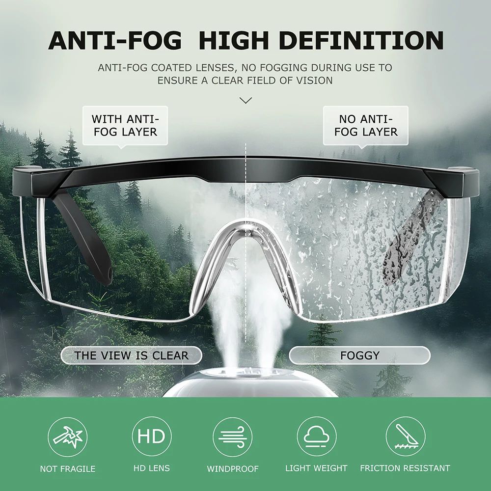 Safety Glasses Clear Anti-Fog Goggles Over-Spec Glasses Protective EyeWear Industrial Work Lab ANSI Z87 Approved Wide-Vision