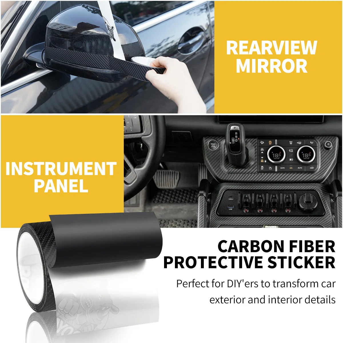 Nano Carbon Fiber Car Door Sticker Anti-Scratch Waterproof Vehicle Side Protection Film Auto Sill Guard