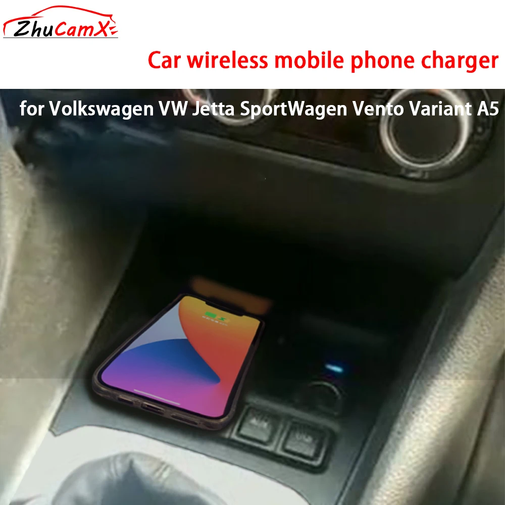 Para Volkswagen VW Jetta SportWagen Vento Variant A5 consola central almacenamiento cargador de teléfono móvil inalámbrico QI 18W carga Magsafe