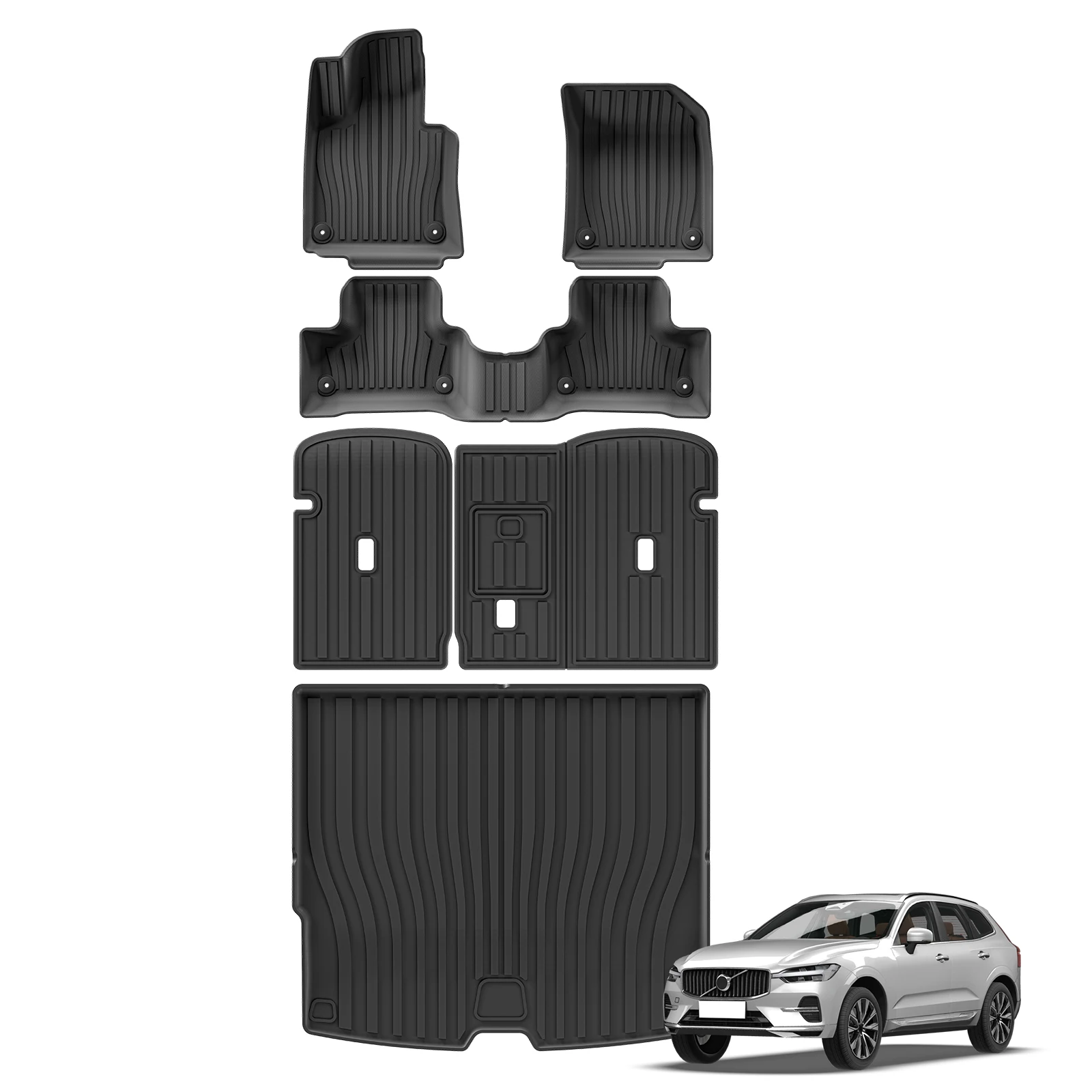 for Volvo XC60 2018-2025 Fuel Car Floor Mats Trunk Pad Cargo Liner TPE 3D Foot Mat All Weather Black