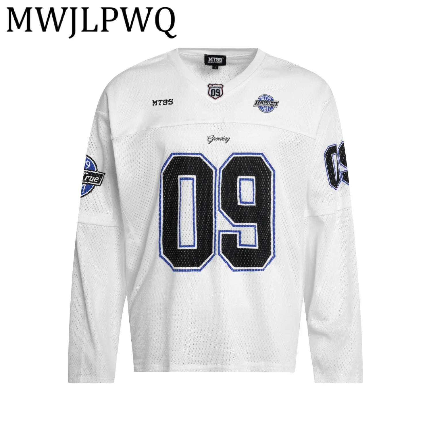 

MWJLPWQ 2025, осенняя новая модная американская футболка, мужская уличная футболка с длинным рукавом и v-образным вырезом, повседневные топы с буквенным принтом, модные 21452