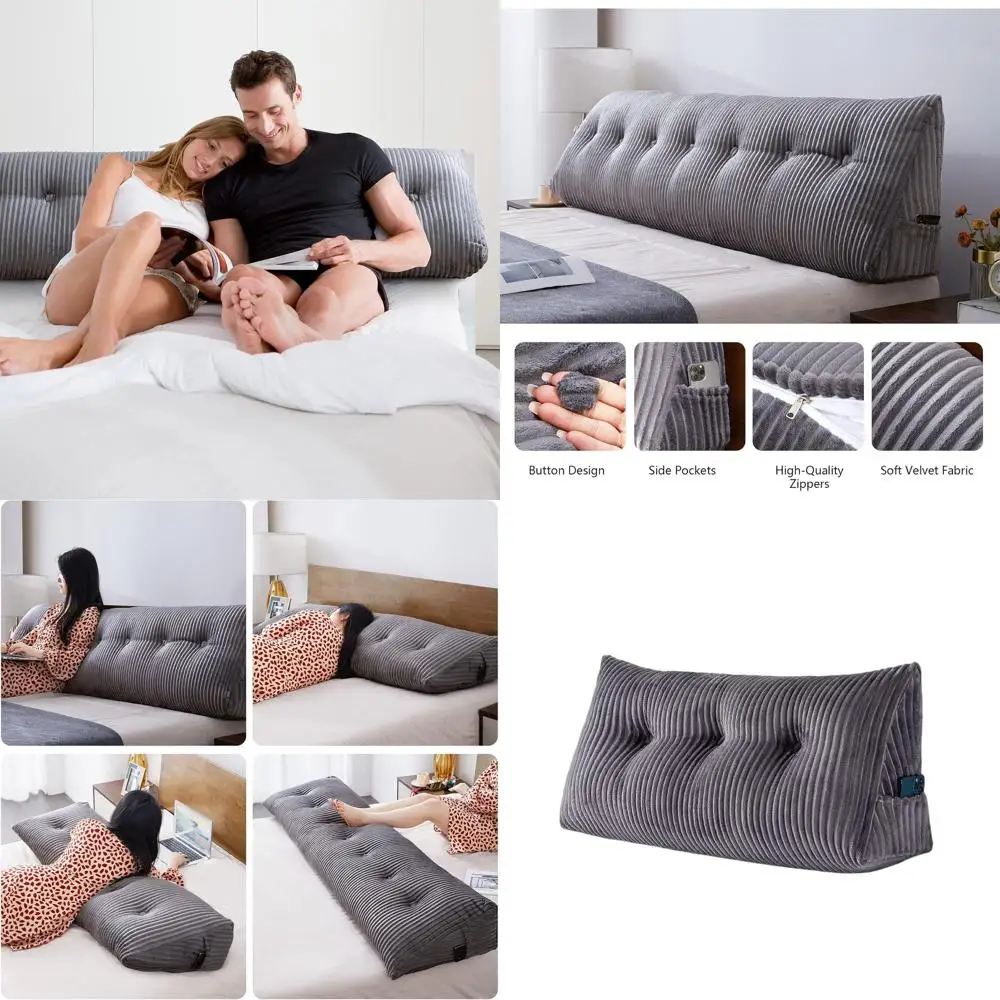 

Серая клиновидная подушка для чтения и поддержки спины, 39x8x20 дюймов