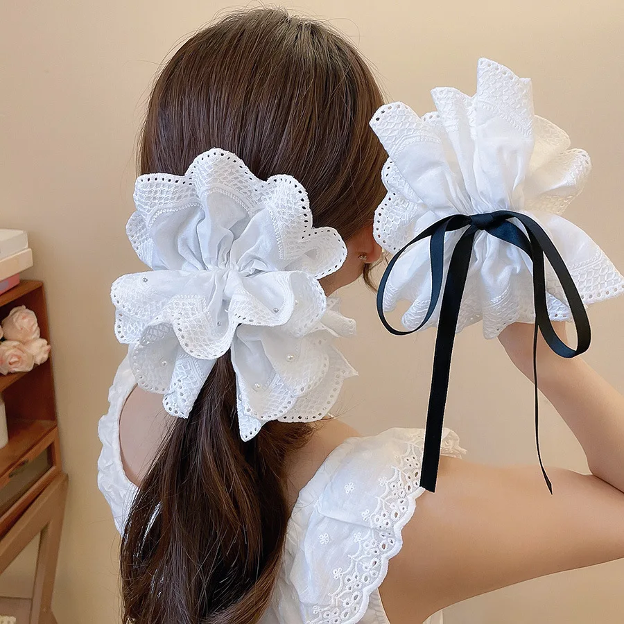 

Свежая акриловая ткань, заколка для волос с цветами для женщин, элегантный бант, кружево, искусственный жемчуг, царапины для волос, милые аксессуары для волос B1