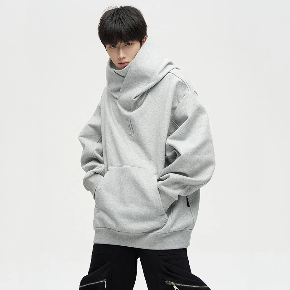 Streetwear Techwear Hoodie Oversized Hooded Sweatshirts High Neck Fashion Men Hoodies Pullovers Y2K Hip Hop Loose Casual Hoodies