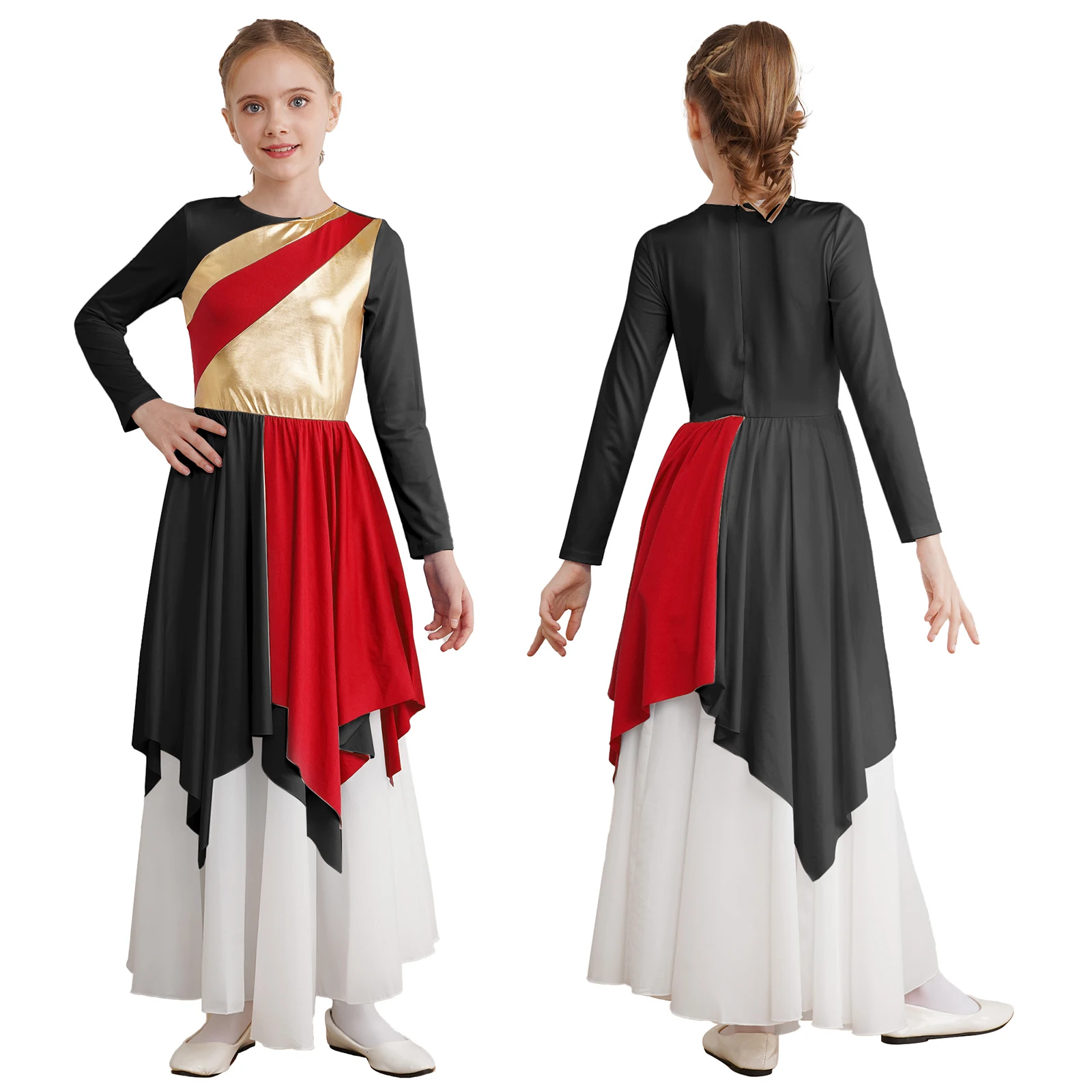 Girls Ballet Lyrical Dancewear Christian Church Dance Tunic Dress Worship Robe Liturgical Praise Waltz Ballroom Dance Costume