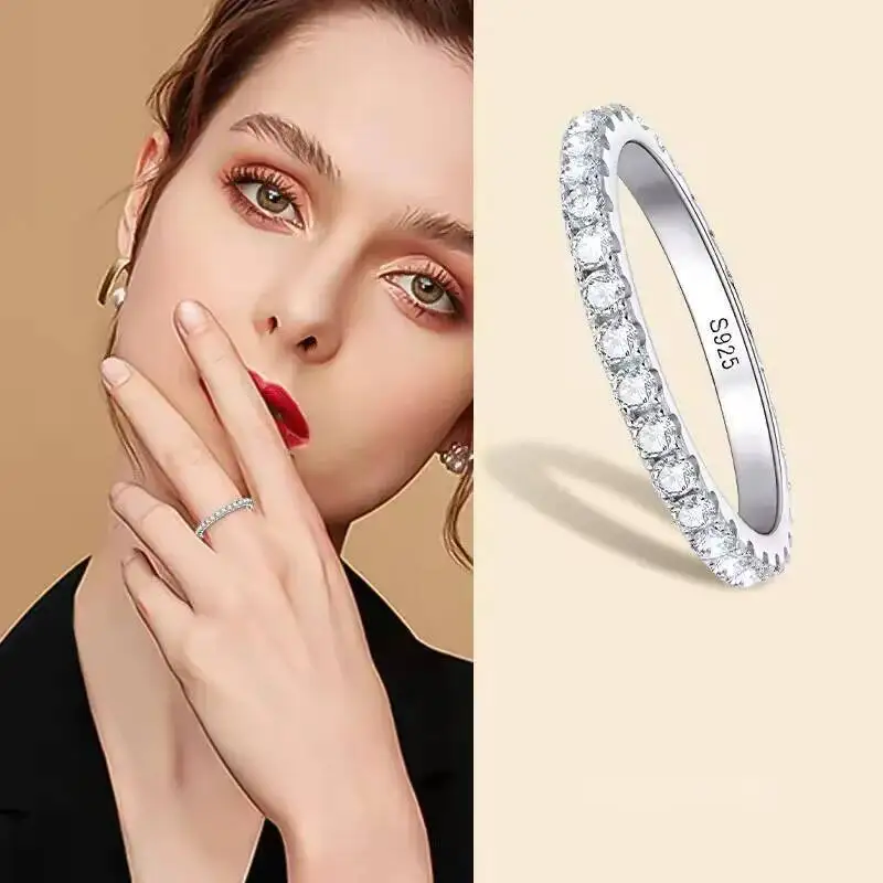JoiasHome Gold Filled Wedding Band For Women Certified D Color VVS1 Lab Created 2mm Moissanite Eternity Ring Sparkling Jewelry